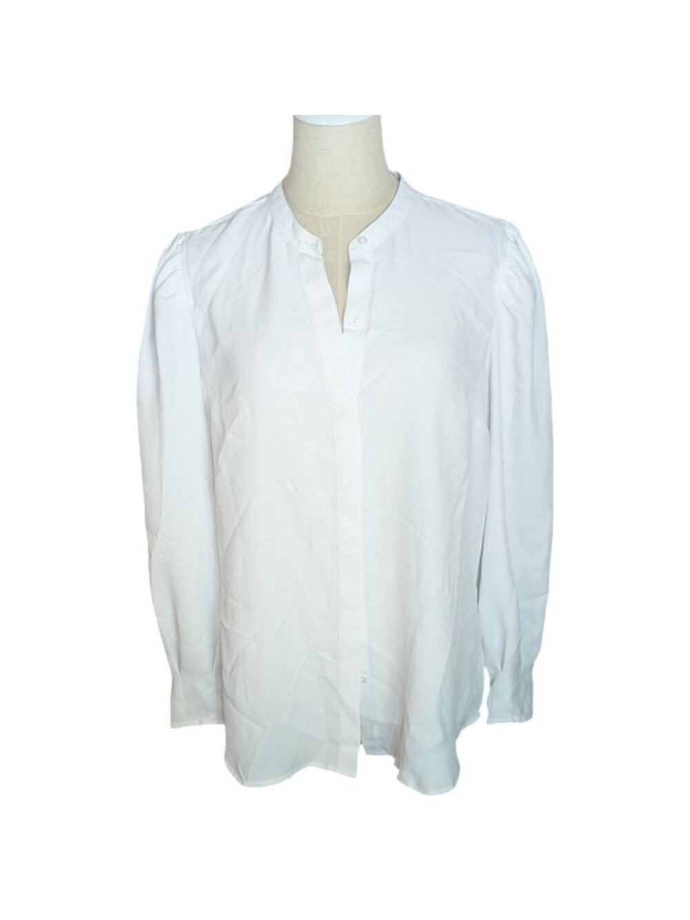 Express Portofino Slim Long Puff Sleeve White Blouse Large